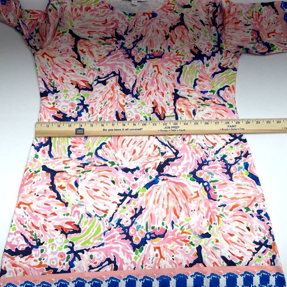 Jean Pierre Klifa Paris Dress Pink Blue Floral Stretch 3/4 Sleeves Pullover XL - Picture 5 of 9